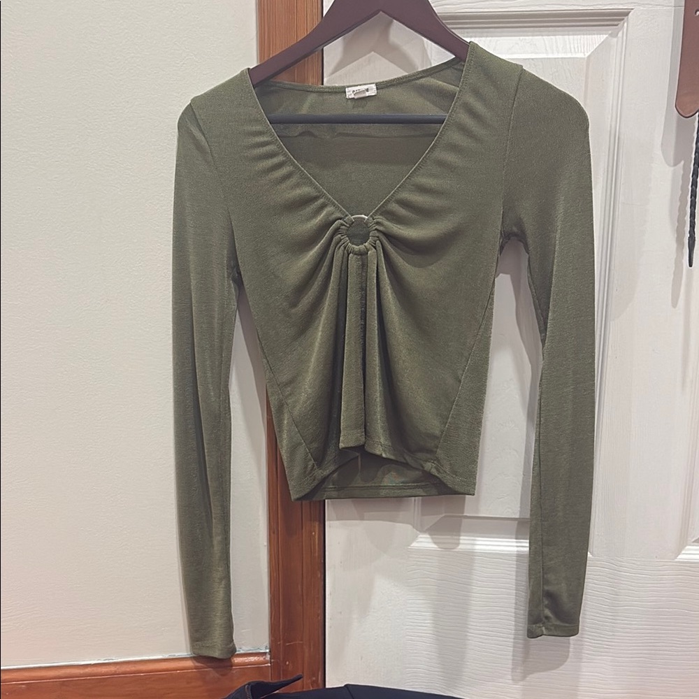 y2k Olive Green Long Sleeve Top